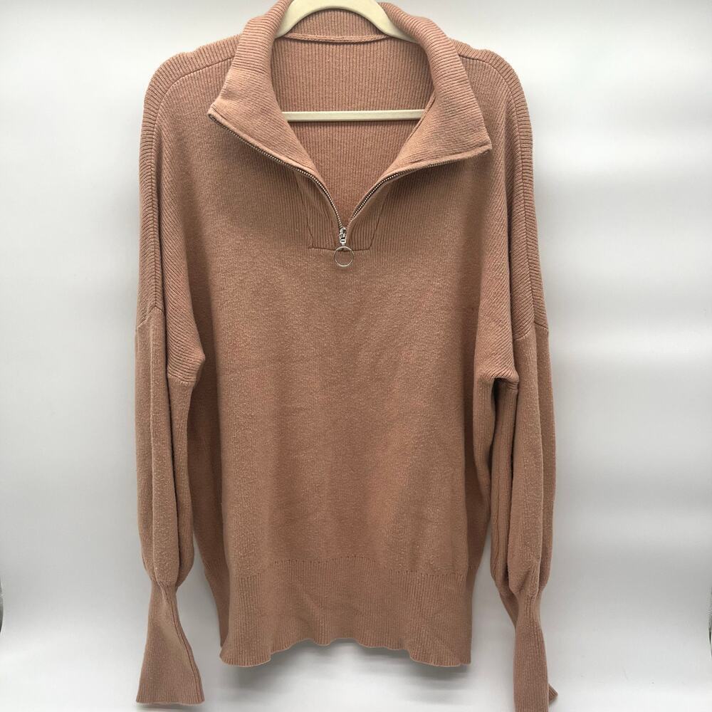Quarter Zip Collared Sweater, Beige, XL, Unisex